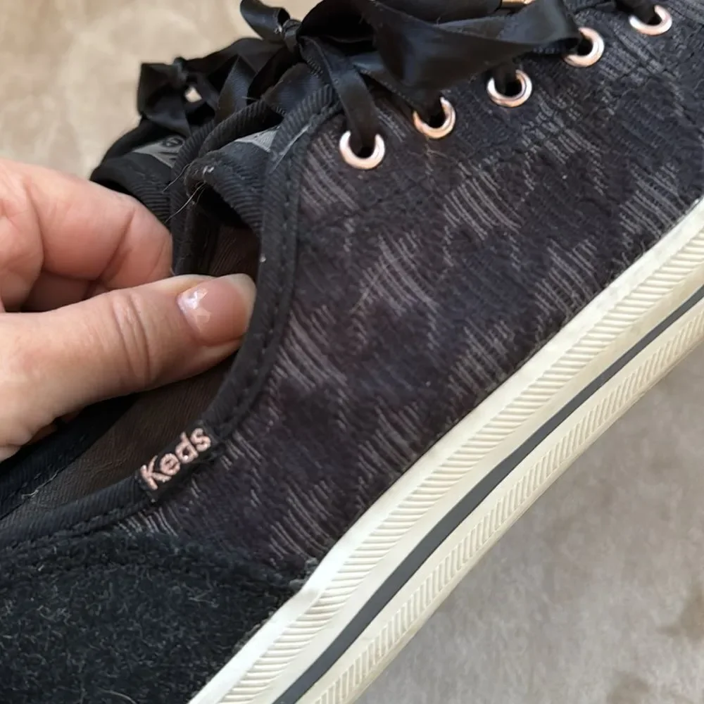 KEDS Sz 6 Blk Grey Houndstooth Sneakers *Ribbon Laces*!